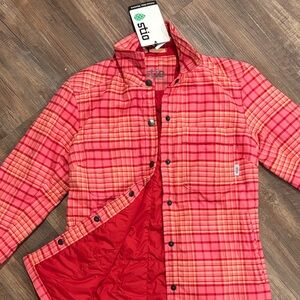 Stio Buckhorn Insulated Snap Shirt Jacket pink and red plaid NWT